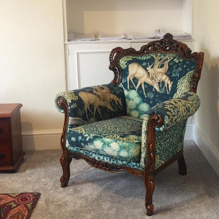 Armchair French Baroque Rococo Style in Morris Brook fabirc