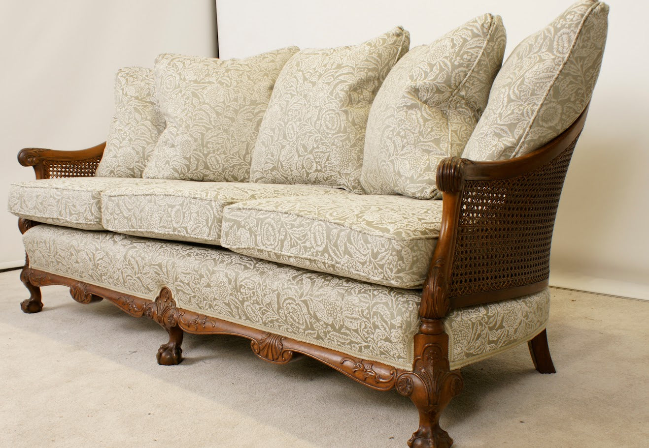 Antique French Rattan sofa in Sanderson Annadale Weave
