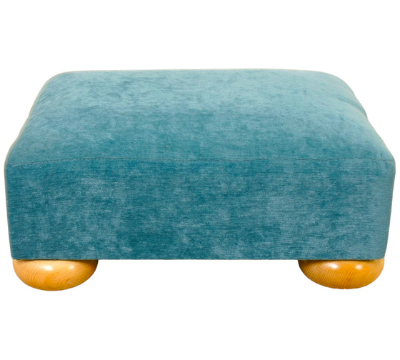 Low half classic footstool in Teal With light wood round feet 