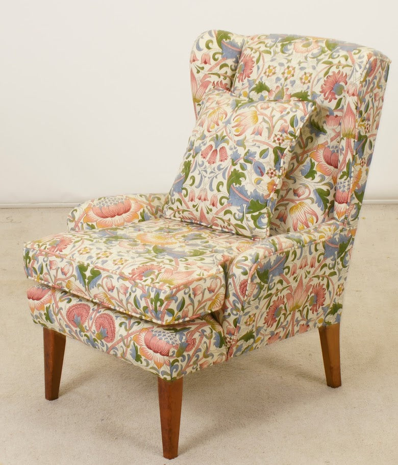 Antique Small Chair in William Morris lodden blush/Woad