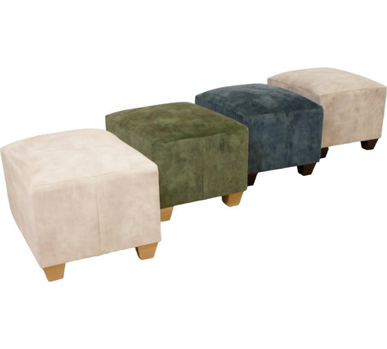 Collection of Almond, Conifer, marble and Ocean Lovely Lucerne velvet Full Classic footstool with dark wood & light wood feet