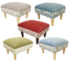 Harrow footstool with plain velvet chenille top, Morris & Co small print with light wood & dark wood rounded feet
