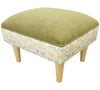 Apple Blush Strawberry thief harrow footstool with Green chenille velvet top and light wood feet 