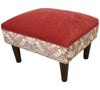Plum Strawberry thief harrow footstool with dark wood feet and red velvet chenille top 