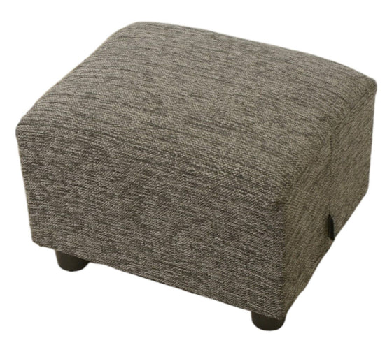 Grey Fleck chenille footstool with black bun feet 