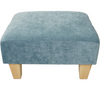 Teal Half Classic footstool in velvet chenille with light wood feet