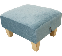  Teal Half Classic footstool in velvet chenille with light wood feet 