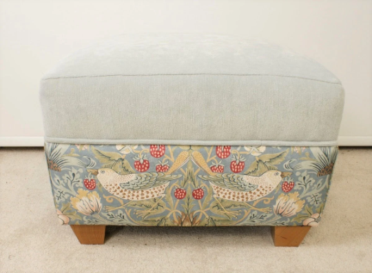 Oxford footstool in Morris & Co Strawberry thief - New England Sofa Design