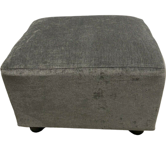 Carbon Full classic chenille footstool with black bun feet