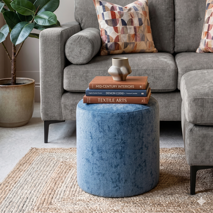 Mini Round Footstool in Chenille Velvet