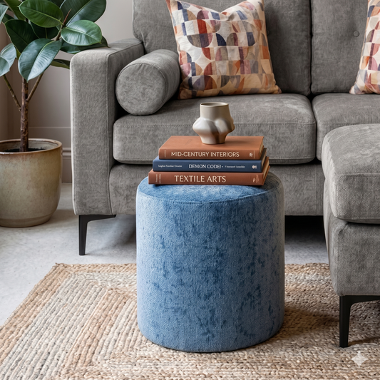 Mini Round Footstool in Chenille Velvet