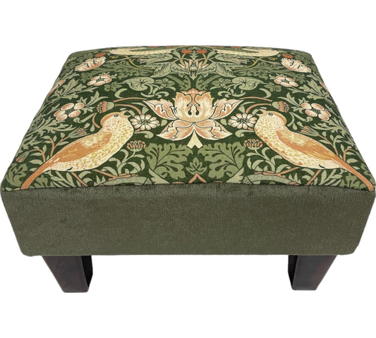 Half Classic Footstool in Morris & Co Strawberry thief