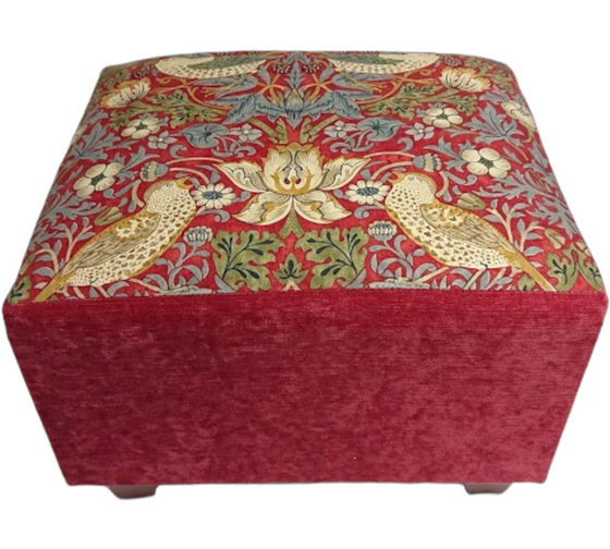 Classic footstool in Morris & co Strawberry Thief - New England Sofa Design